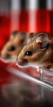 Two mice are sitting on a glass table photo