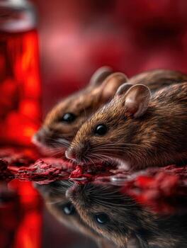 Two mice are sitting on a red surface photo