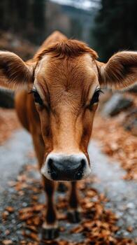 A cow with big ears looking at the camera photo