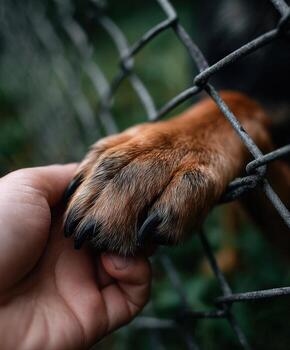 un persona participación un perros pata mientras en pie detrás un cadena enlace cerca foto