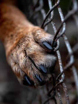 un perros pata es en un cadena enlace cerca foto