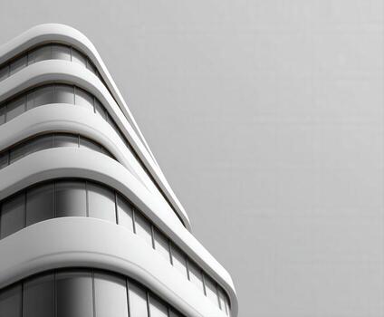 A building with curved windows and a white background photo