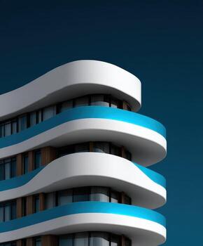 Modern architecture building with blue and white stripes photo