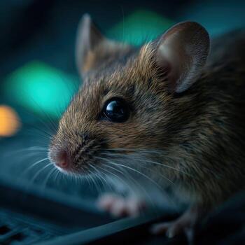 A mouse is sitting on a keyboard photo