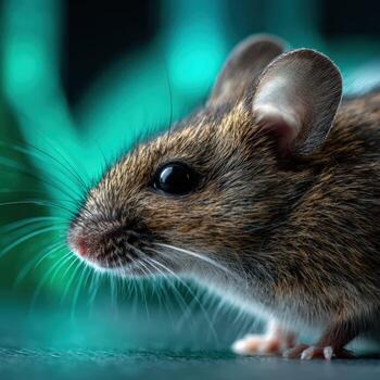 A mouse is standing on a table photo