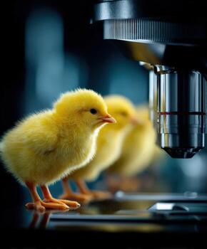 A group of small yellow birds standing on a table photo