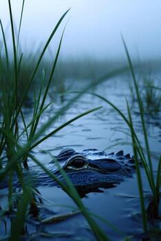 An alligator is submerged in the water photo