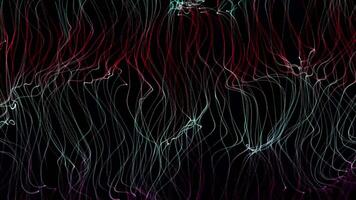 Animated abstract background with dynamic wavy lines in red, teal, and purple hues loop in 4k video