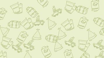 senza soluzione di continuità ripetendo modello di minimalista linea arte viaggio oggetti e estate spuntini su leggero verde sfondo video