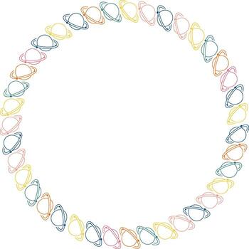 Saturno redondo marco. mano dibujado exterior espacio modelo con vacío espacio para tu texto. astrología diseño vector