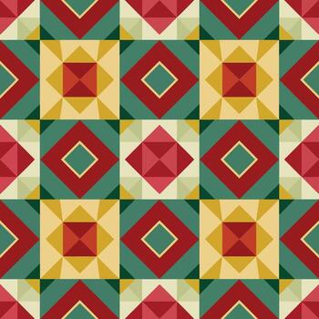 Geometric pattern with squares and diamonds in red, yellow, and green vector