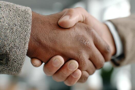 Diverse Hands Shaking in a Business Environment Signifying Partnership photo
