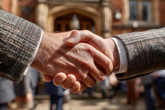 Hands Shaking in Business Agreement Outdoors at Networking Event photo