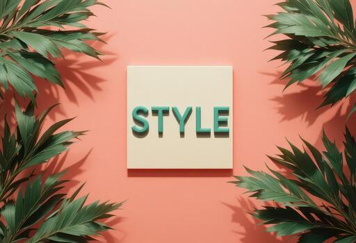 moderno minimalista diseño presentando estilo texto en coral fondo con hojas foto