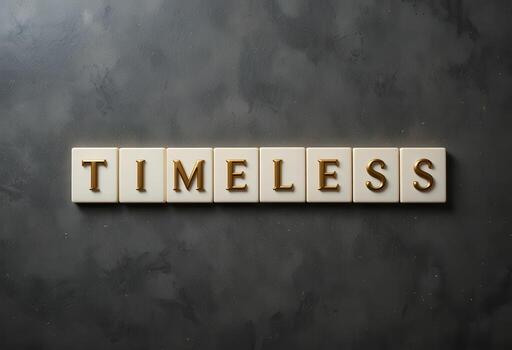 Elegant Timeless Words in Tiles on Dark Background for Conceptual Design photo