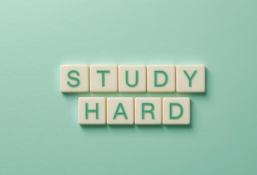 Motivational Message to Study Hard with Light Green Background and Tiles photo