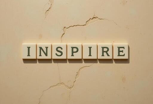 Inspirational Word 'INSPIRING' on Textured Beige Background photo