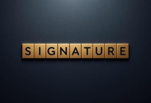 Golden Letters Forming the Word Signature on a Dark Background photo