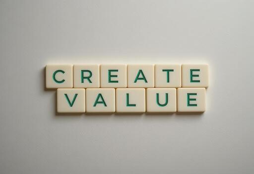 Inspiring Words Creating Value with Letter Tiles on a Minimalist Background photo