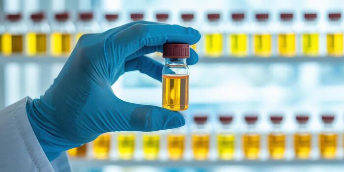 Scientist Holding Sample Vial in Lab Research Setting photo