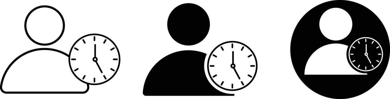 User time icon. Person and clock symbol. Personal schedule management. Working hours and shift symbols vector