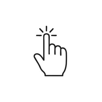 Black outline hand cursor icon pointing and clicking with radiating lines pointer touch vector