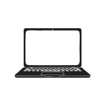 Black silhouette of an open laptop computer with a blank white screen and keyboard technology vector