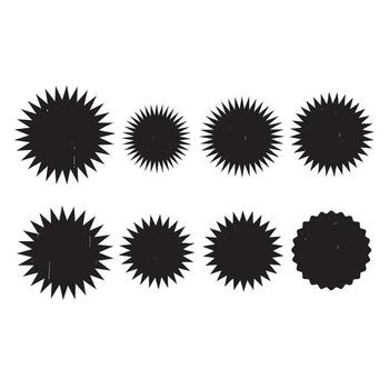 Collection of eight black starburst shapes with jagged edges on a white background vector