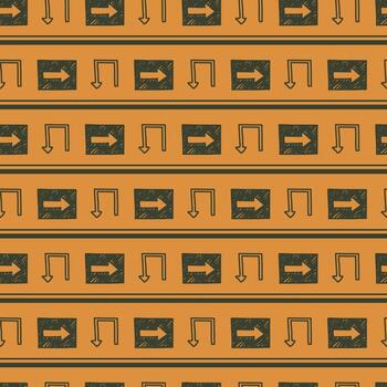 Seamless Stripe Pattern with Doodle Arrow Boxes and U-Shapes vector