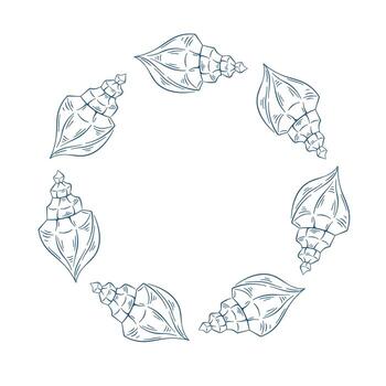 Line art style seashell circle frame. Marine ocean element for decorative border, pattern, graphic and greeting card. vector