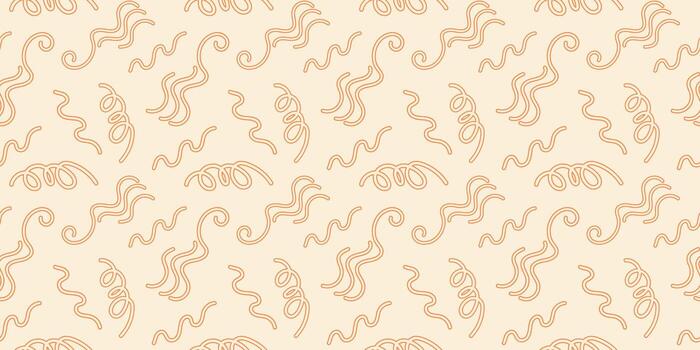 Seamless abstract pattern with wavy orange line on a beige background in doodle style. vector