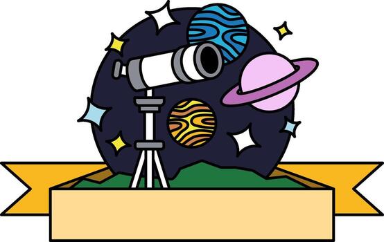 logotype of a telescope with planets vector
