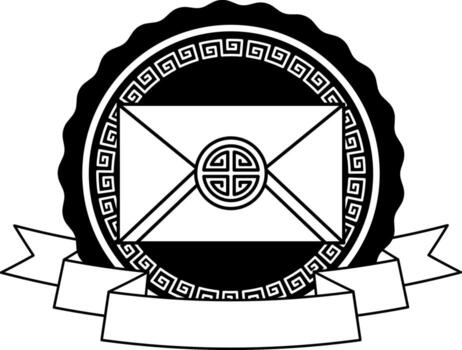black and white logotype of a circle with a envelope in the center vector