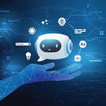 Next-Gen Agentic AI Chatbot with Hologram Hand and Digital Network vector