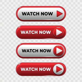 Red Watch Now button set for play media and watch now buttons for website interface and player UI illustration vector