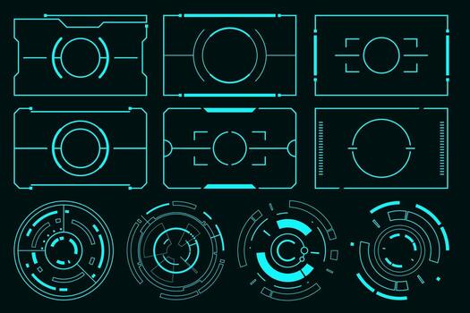 Collection Sci fi elements. HUD screen futuristic digital interface contol panel. Blue frame technology. vector