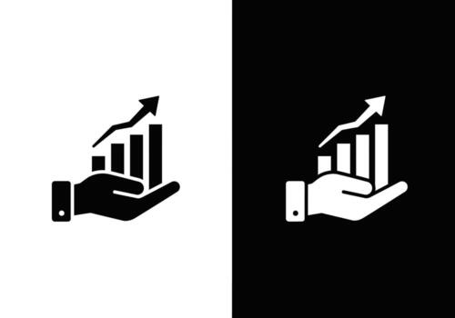 Hand supporting an ascending bar graph with an arrow, representing business growth, financial success, and strategic progress vector
