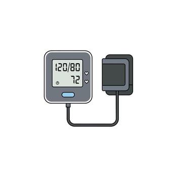Digital Blood Pressure Monitor with Cuff and Display Screen Showing Readings vector
