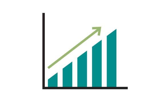 Growth chart isolated on white background showing an upward trend with bars and an arrow pointing up and to the right vector