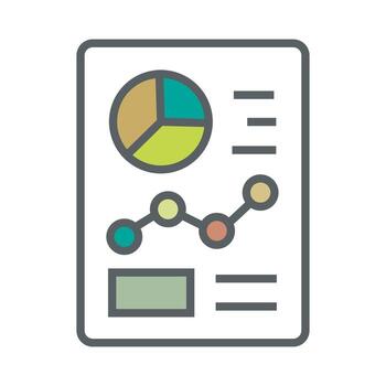 Business report isolated on white background with pie chart and line graph showing data analysis and financial information vector