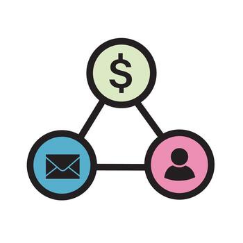 Business network concept isolated on white background, showing email, money, and user connected in a triangle shape vector