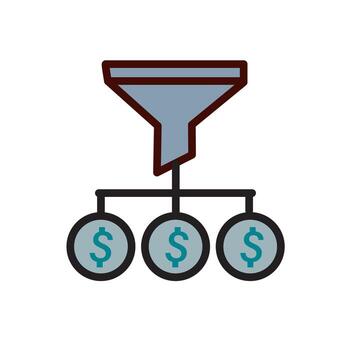 Sales funnel converting leads into revenue isolated on white background, showing conversion and financial success vector