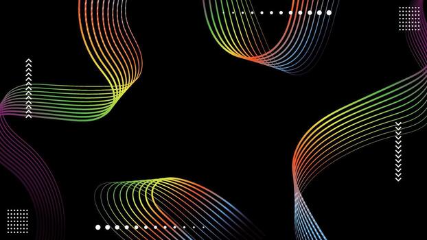 Abstract Gradient Lines Waves Undulate Isolated on Black Background Dynamic Futuristic Design. Illustration vector