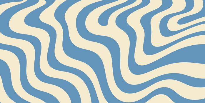 Groovy wavy lines background in blue and beige color combination vector