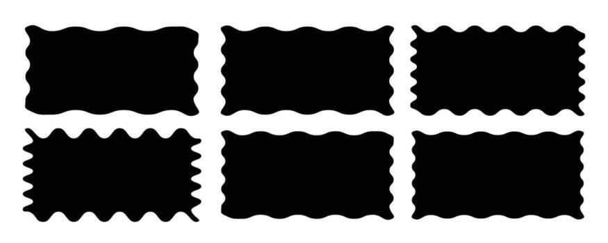 Rectangle wavy frame border shape set. Set of black wavy rectangle frame vector