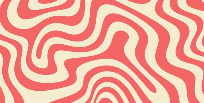 Retro groovy background with wavy lines in coral and beige colors vector