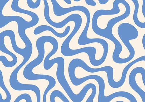 Retro groovy pattern with blue swirls on a cream background vector