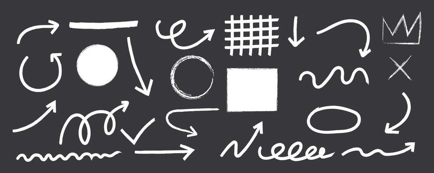 Hand drawn doodle element. Arrow,circle, square, line shape mark symbol. Sketch drawing art collection vector