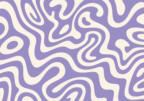 Groovy retro background with wavy lines in pastel purple color vector