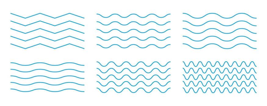 Blue wave line patter set. Water pattern design element vector